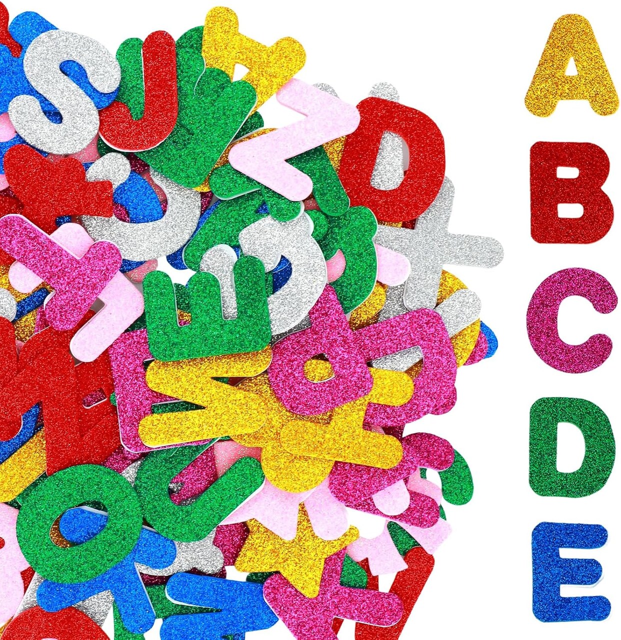 196PCS Glitter Foam Letter Stickers – Self-Adhesive Colorful Alphabet A-Z with Heart & Star Shapes for DIY Crafts, Scrapbooking, Greeting Cards & Home Decor